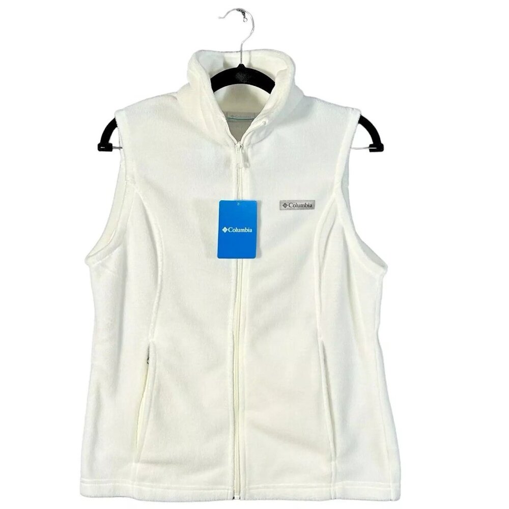 Columbia Women's Benton Springs Fleece Vest Size M Solid White Zippered Pockets